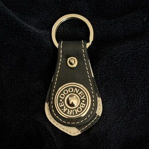VINTAGE Dooney & Bourke diagonal stripe black cream and gold key FOB